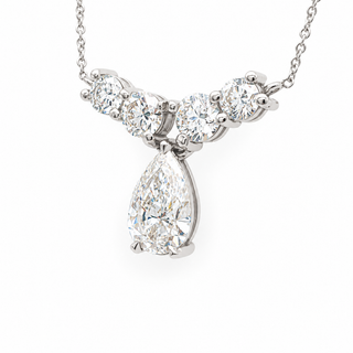 Pear Shape With Round Stones Necklace – Lab Grown Diamond – 14K Gold