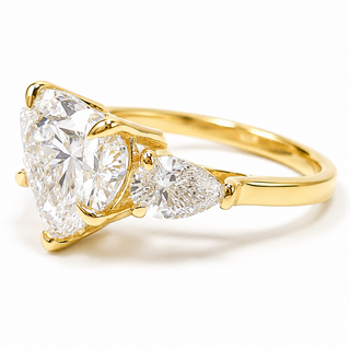 Heart Brilliant 3 Stone Ring – Lab Grown Diamond – 14K/18K Yellow Gold – 2 Side Stones