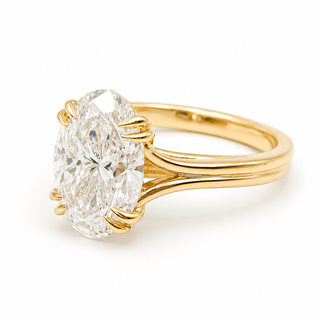 Oval Brilliant Split Band Solitaire Ring – Lab Grown Diamond – 14K/18K Yellow Gold - 1 Side Stone