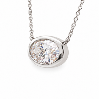 Oval Brilliant – Lab Grown Diamond – 14K Gold – Solitaire Necklace Bezel Setting