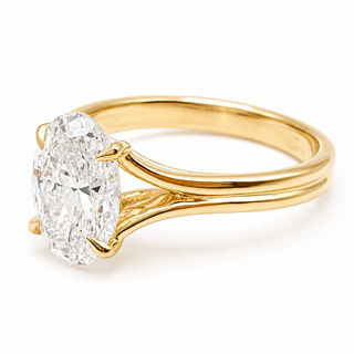 Oval Brilliant Split Band Solitaire Ring – Lab Grown Diamond – 14K/18K Yellow Gold