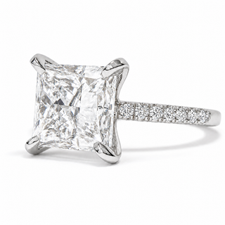Princess Cut Pavé Ring – Lab Grown Diamond – 14K/18K White Gold – 14 Side Stones