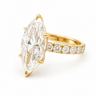 Marquise Brilliant Pavé Ring – Lab Grown Diamond – 14K/18K Yellow Gold – 16 Side Stones