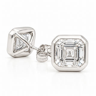 Asscher Cut Earrings – Lab Grown Diamonds – 14K Gold – Flush Setting