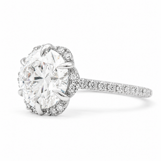 Round Brilliant Flower Pavé Ring – Lab Grown Diamond – 14K/18K White Gold – 32 Side Stones