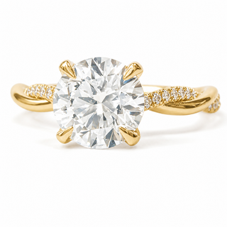 Round Brilliant Pavé Ring – Lab Grown Diamond – 14K/18K Yellow Gold – 28 Side Stones