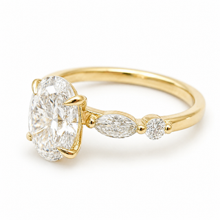 Oval Brilliant with Marquise Band Ring – Lab-Grown Diamond – 14K/18K Yellow Gold – 4 Side Stones