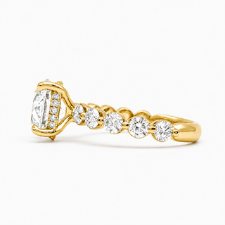 Round Brilliant Pavé Ring – Lab Grown Diamond – 14K/18K Yellow Gold – 30 Side Stones