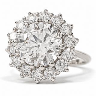 Round Brilliant Diana Ring – Lab Grown Diamond – 14K/18K White Gold – 14 Side Stones