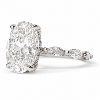 Oval Brilliant with Marquise Band and Hidden Halo Ring – Lab-Grown Diamond – 14K/18K Gold – 20 Side Stones