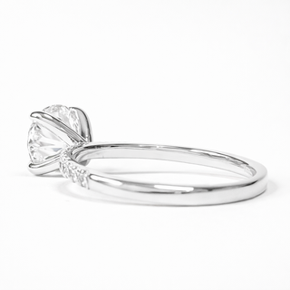 Round Brilliant Pavé Ring – Lab Grown Diamond – 14K/18K White Gold – 18 Side Stones