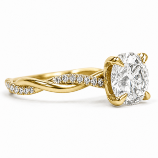 Round Brilliant Pavé Ring – Lab Grown Diamond – 14K/18K Yellow Gold – 28 Side Stones
