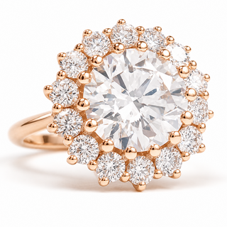 Round Brilliant Diana Ring – Lab Grown Diamond – 14K/18K Rose Gold – 14 Side Stones