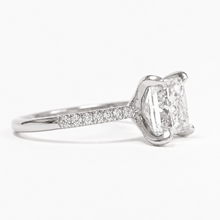 Princess Cut Pavé Ring – Lab Grown Diamond – 14K/18K White Gold – 14 Side Stones