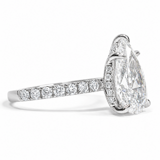 Pear Shape Pavé Ring with Hidden Halo – Lab Grown Diamond – 14K/18K White Gold – 32 Side Stones