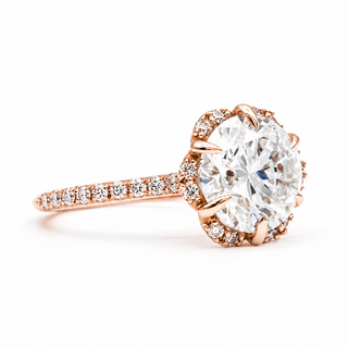 Round Brilliant Flower Pavé Ring – Lab Grown Diamond – 14K/18K Gold – 32 Side Stones