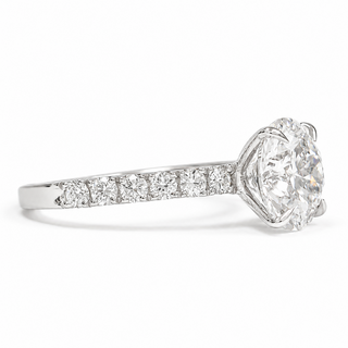Round Brilliant Pavé Ring – Lab Grown Diamond – 14K/18K White Gold – 12 Side Stones