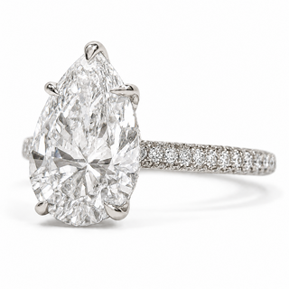 Pear Shape Three Row Pavé Ring with Hidden Halo – Lab Grown Diamond – 14K/18K White Gold – 133 Side Stones