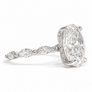 Oval Brilliant with Marquise Band and Hidden Halo Ring – Lab-Grown Diamond – 14K/18K Gold – 20 Side Stones