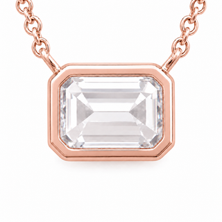 Emerald Cut – Lab Grown Diamond – 14K/18K Rose Gold – Solitaire Necklace