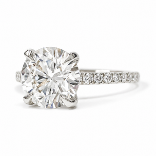 Round Brilliant Pavé Ring – Lab Grown Diamond – 14K/18K White Gold – 18 Side Stones