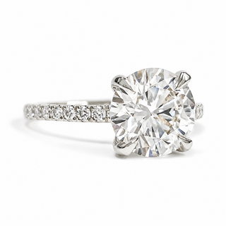 Round Brilliant Pavé Ring – Lab Grown Diamond – 14K/18K White Gold – 18 Side Stones