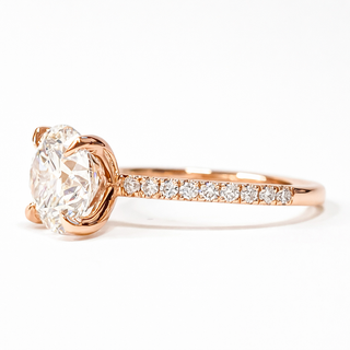 Round Brilliant Pavé Ring – Lab Grown Diamond – 14K/18K Rose Gold – 18 Side Stones