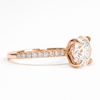Round Brilliant Pavé Ring – Lab Grown Diamond – 14K/18K Rose Gold – 18 Side Stones