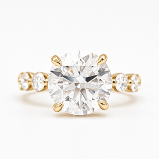 Round Brilliant Pavé Ring – Lab Grown Diamond – 14K/18K Yellow Gold – 30 Side Stones