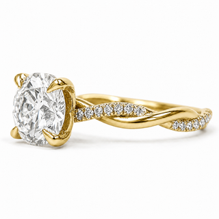 Round Brilliant Pavé Ring – Lab Grown Diamond – 14K/18K Yellow Gold – 28 Side Stones