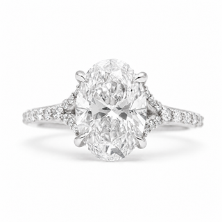Oval Brilliant Split Pavé Ring – Lab Grown Diamond – 14K/18K Gold – 24 Side Stones