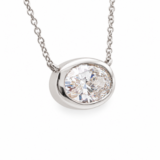 Oval Brilliant – Lab Grown Diamond – 14K Gold – Solitaire Necklace Bezel Setting