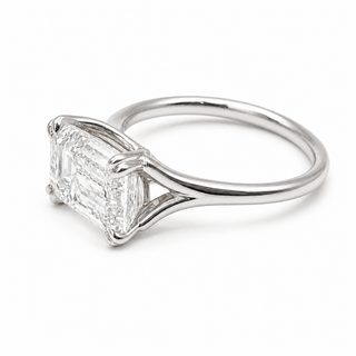 Emerald Cut Split Solitaire Ring – Lab-Grown Diamond – 14K/18K White Gold