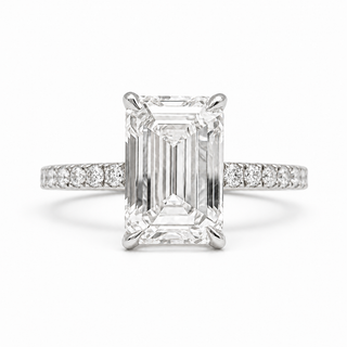 Emerald Cut with Pavé Band – Lab-Grown Diamond – 14K/18K White Gold – 18 Side Stones