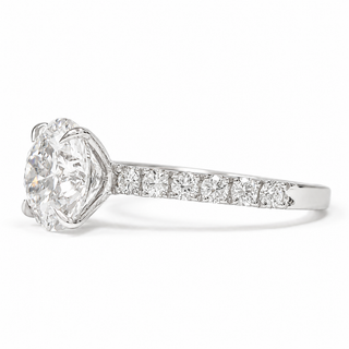 Round Brilliant Pavé Ring – Lab Grown Diamond – 14K/18K White Gold – 12 Side Stones