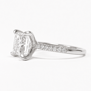 Princess Cut Pavé Ring – Lab Grown Diamond – 14K/18K White Gold – 14 Side Stones