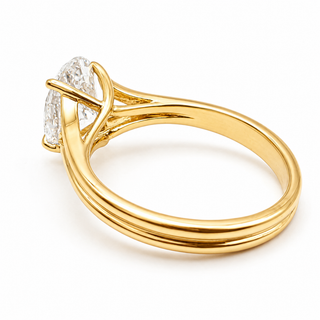 Oval Brilliant Split Band Solitaire Ring – Lab Grown Diamond – 14K/18K Yellow Gold