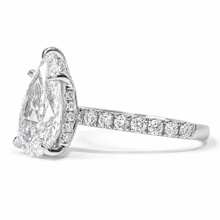Pear Shape Pavé Ring with Hidden Halo – Lab Grown Diamond – 14K/18K White Gold – 32 Side Stones