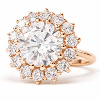 Round Brilliant Diana Ring – Lab Grown Diamond – 14K/18K Rose Gold – 14 Side Stones