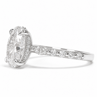 Oval Brilliant with Pavé Marquise Band – Lab-Grown Diamond – 14K/18K White Gold – 30 Side Stones