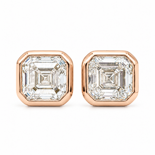 Asscher Cut Earrings – Lab Grown Diamonds – 14K Gold – Flush Setting