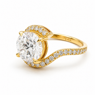 Round Brilliant Spiral Pavé Ring  – Lab Grown Diamond – 14K/18K Yellow Gold – 32 Side Stones
