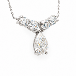 Pear Shape With Round Stones Necklace – Lab Grown Diamond – 14K Gold