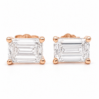 Emerald Cut Stud Earrings – Lab Grown Diamonds – 14K/18K Rose Gold