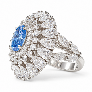 Oval Brillaint Cut 6.70 Carat Lab-Grown Diamonds Cocktail Ring | IGI Certified | 9.23 Gram 14K White Gold