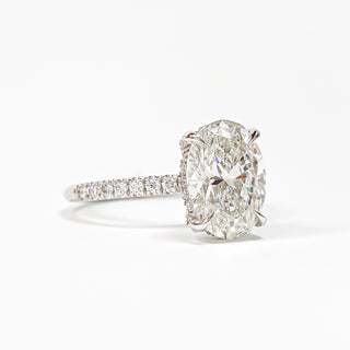 Oval Brilliant Pavé and Hidden Halo Ring – Lab Grown Diamond – 14K/18K White Gold – 52 Side Stones
