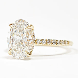 Oval Brilliant Pavé Ring with Hidden Halo – Lab Grown Diamond – 14K/18K Yellow Gold – 28 Side Stones