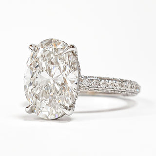 Oval Brilliant Three Row Pavé Ring with Hidden Halo – Lab Grown Diamond – 14K/18K White Gold – 133 Side Stones