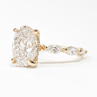 Oval Brilliant with Marquise Band and Hidden Halo Ring – Lab-Grown Diamond – 14K/18K Yellow Gold – 20 Side Stones