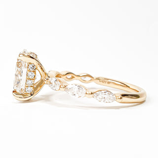 Oval Brilliant with Marquise Band and Hidden Halo Ring – Lab-Grown Diamond – 14K/18K Yellow Gold – 20 Side Stones